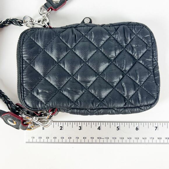 MZ Wallace Micro Crosby Crossbody Shoulder Quilted Nylon Solid Black Bag Purse - Picture 5 of 7